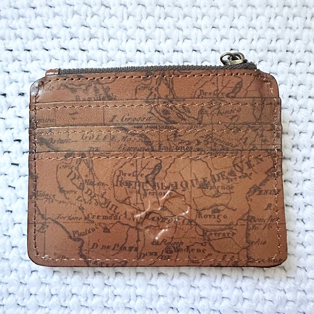 Patricia Nash Cassis ID Card Wallet NWOT Cognac Leather Map Atlas Print - Picture 3 of 5